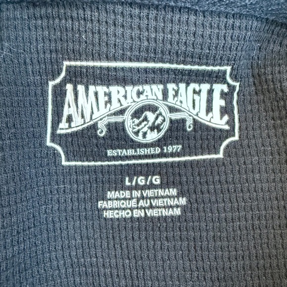 American Eagle Mens Black Waffle Knit Thermal Hoodie Sweatshirt Size Large L - Picture 7 of 9
